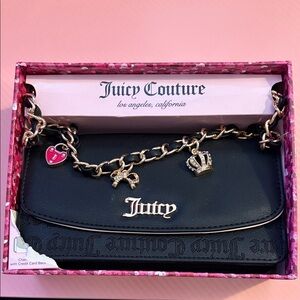Juicy Couture Black Clutch with Charms & Gold Chain Accents